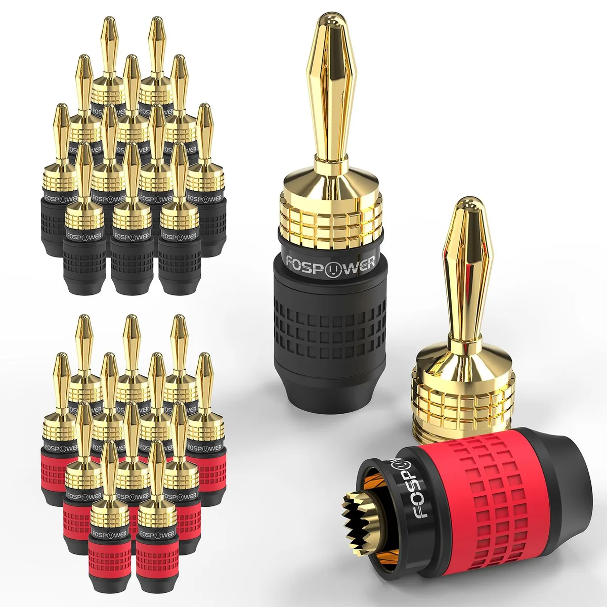 FosPower FosPower 2-Pair Deadbolt Banana Plugs 12 Pairs 24k Gold audio adapter — product photo