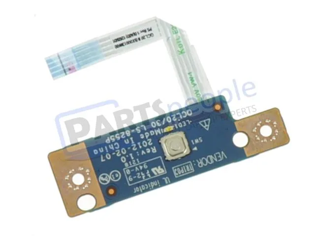 Small green rectangular circuit board with a silver power button switch and gold connector pins
