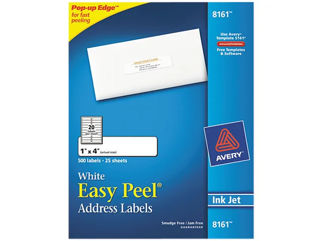 Avery Avery 8161 Easy Peel Address Labels 1" x 4" 500 Labels 25 Sheets 20 per Sheet mailing supply — product photo