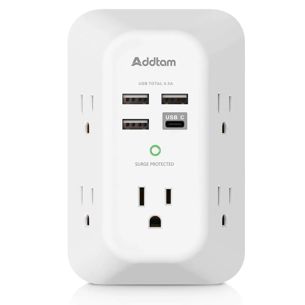  5-Outlet Surge Protector 4 USB 1 USB-C 4.5A 1800J 125V — product photo