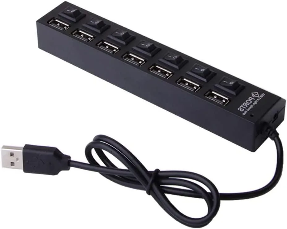 censreal censreal 7-Port USB 2.0 Hub with Individual Switches and LED (Black) — product photo