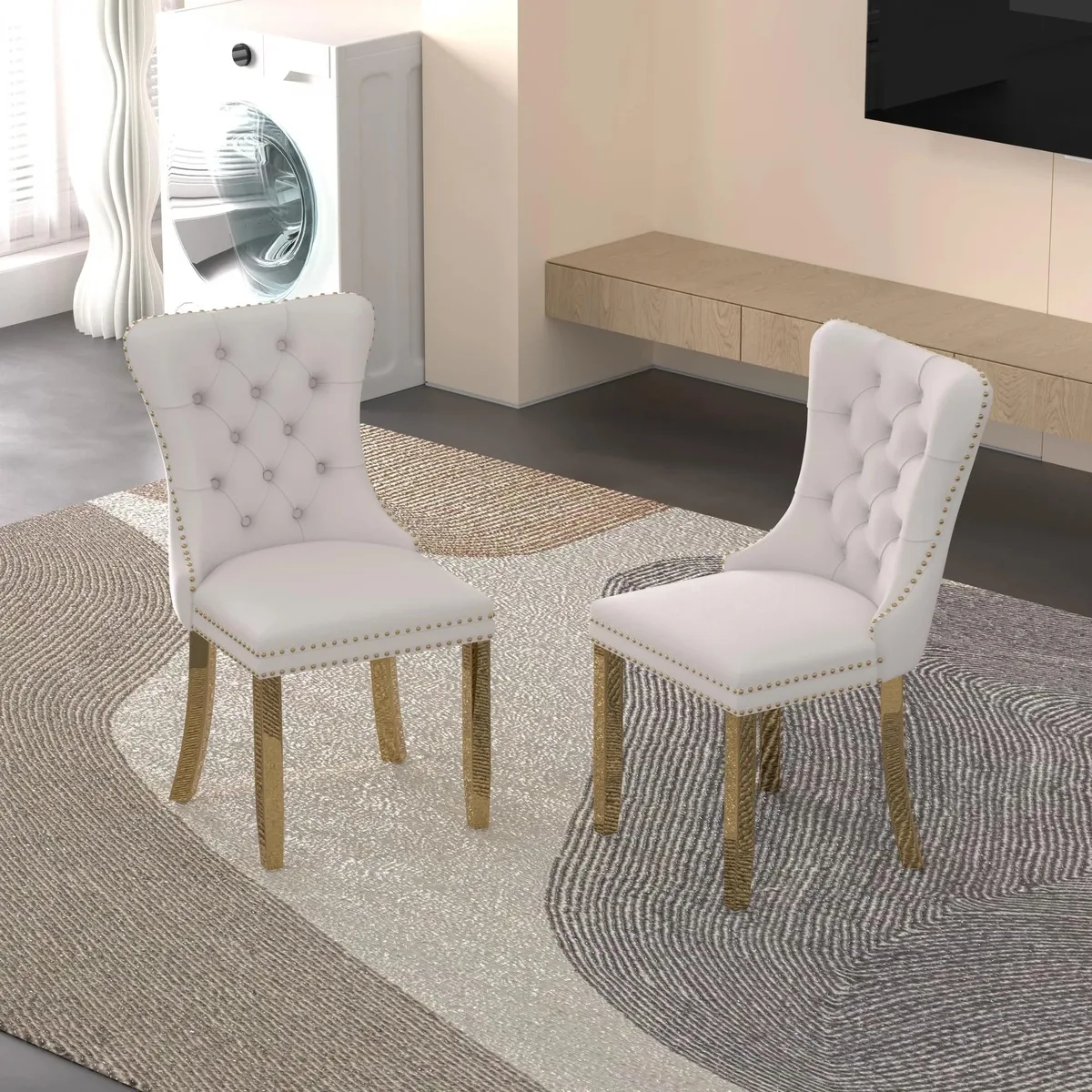 Sumdeal Sumdeal Velvet Dining Chair Set of 2 Beige Gold Legs 24.60" x 19.70" x 37.50 — product photo