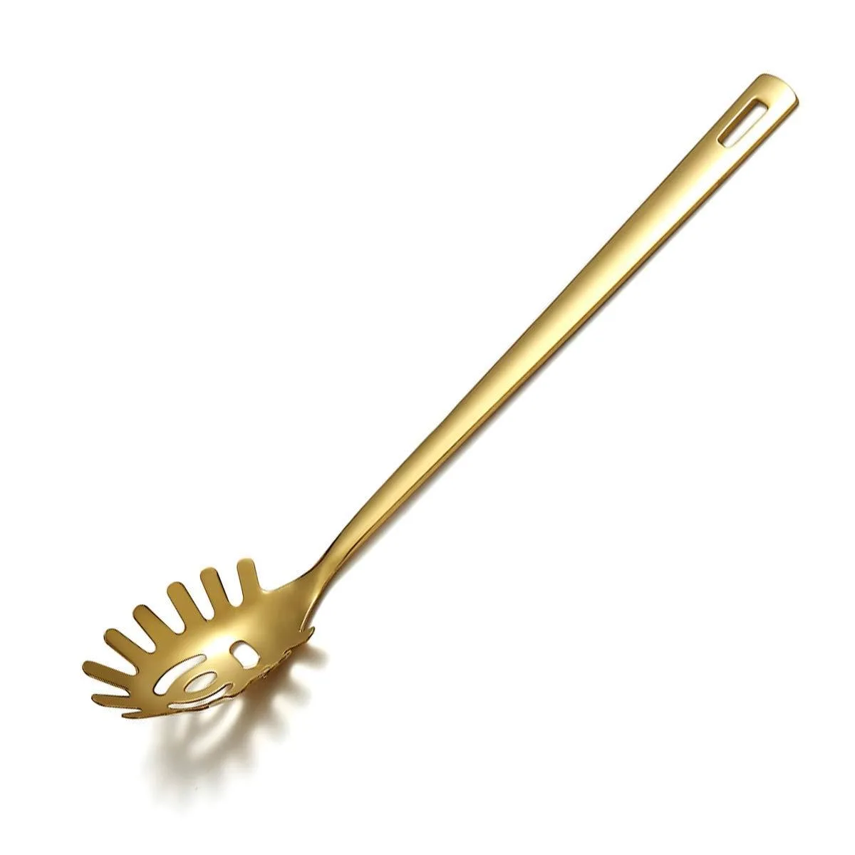 Gold stainless steel pasta server with mirror finish, 2.5mm thick
