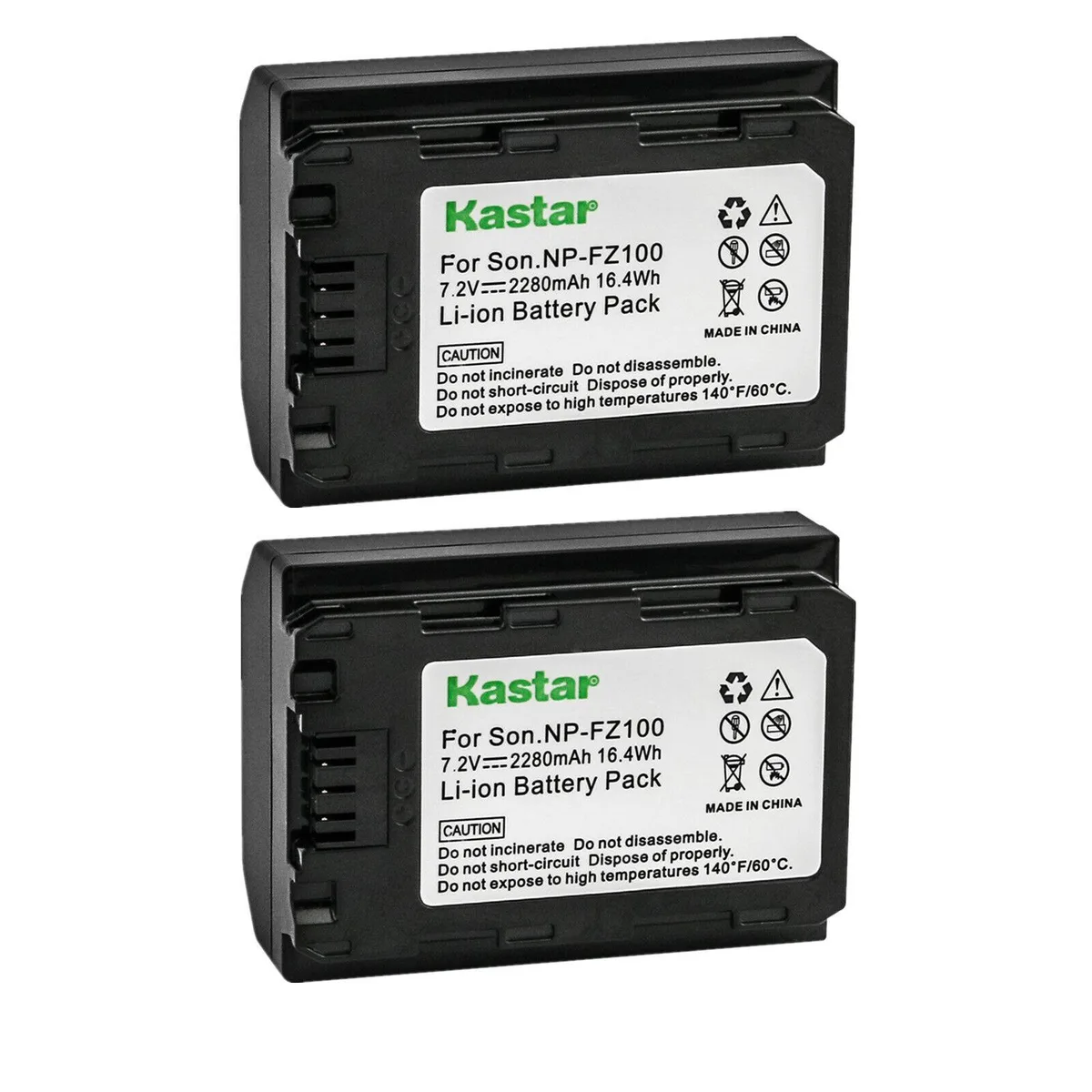 Kastar Kastar NP-FZ100 2-Pack 2280mAh 7.2V Li-ion camera battery — product photo