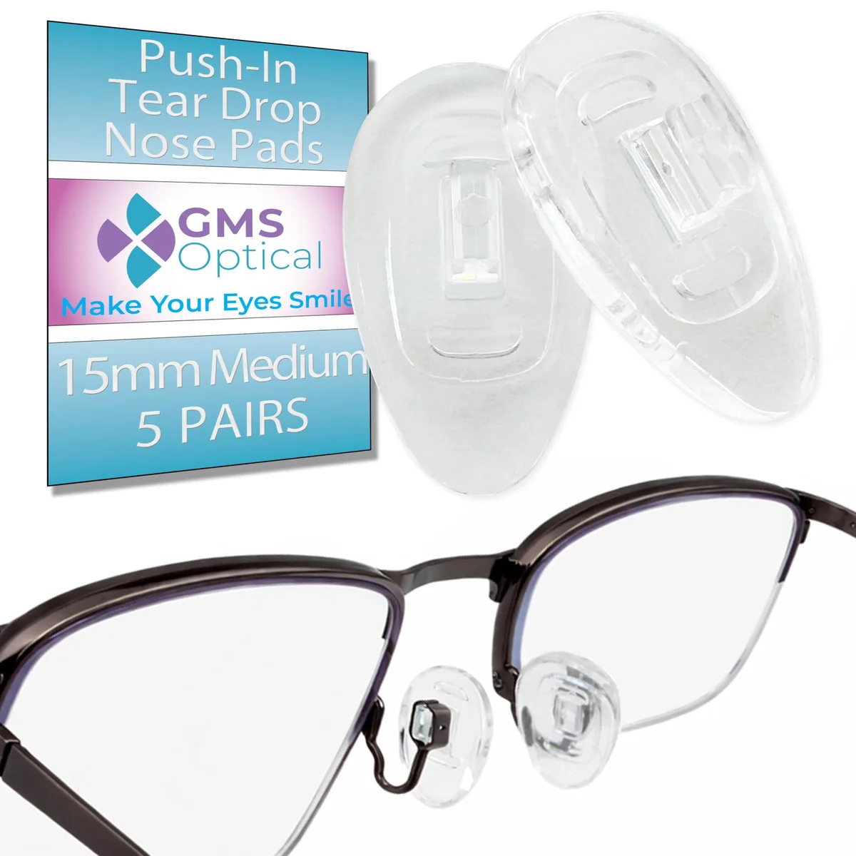  GMS Optical GMS21415 15mm Medium Teardrop Silicone Nose Pads 5 Pairs — product photo