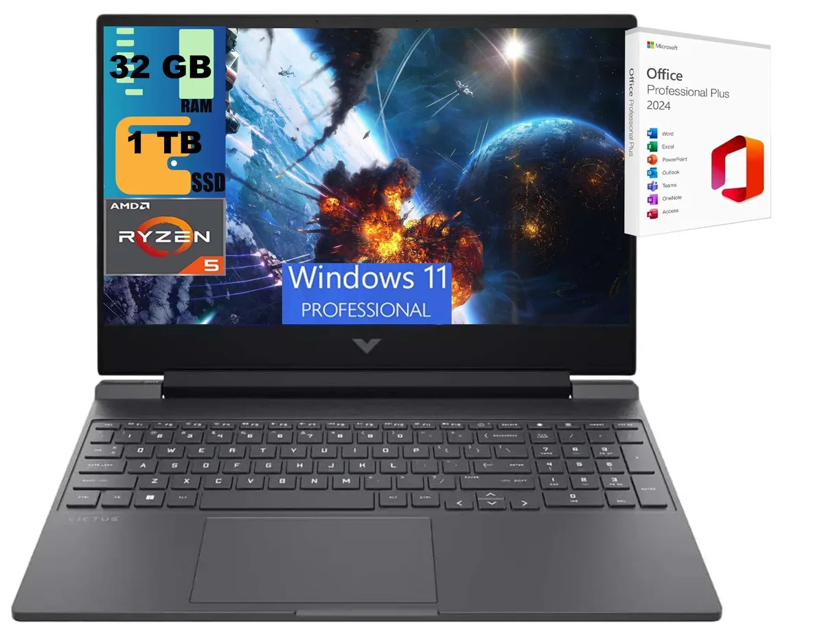 HP HP Victus 15 Gaming Laptop 15.6" 144Hz Ryzen 5 7535HS RX 6550M 32GB 1TB — product photo