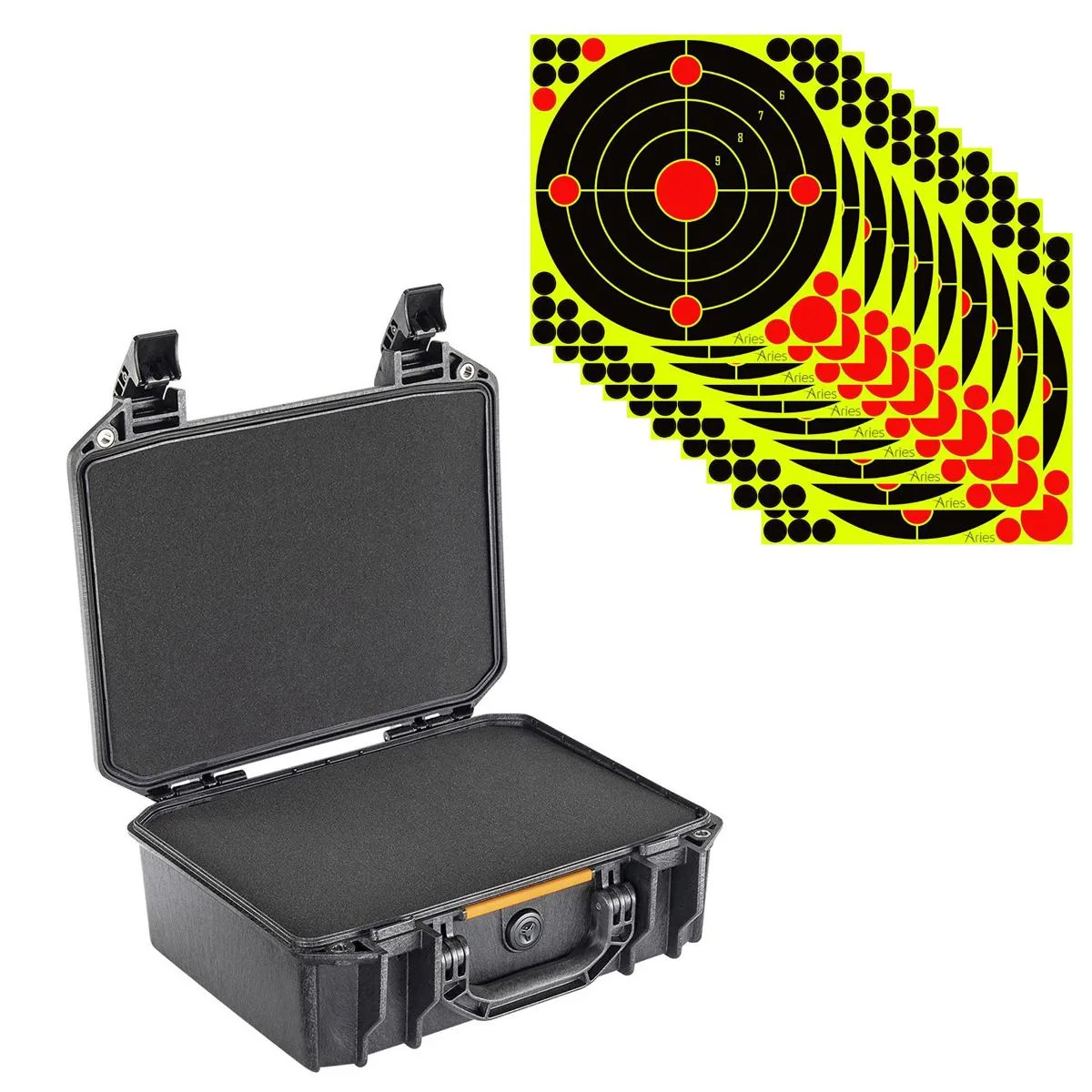 Pelican Products, Inc. Pelican V200 Vault Medium Handgun Case with Foam, Black, 10-Pack Target Stickers — product photo