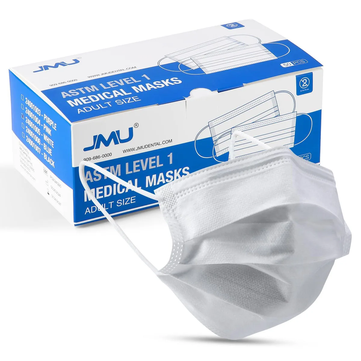  JMU 3-Ply Disposable Face Mask 50pcs White Medical Grade — product photo