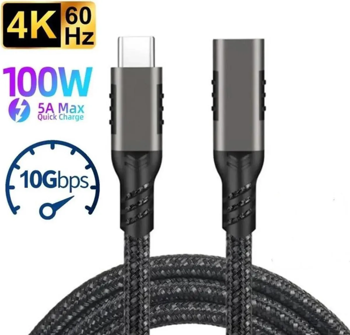 Vszerda USB-C extension cable, 3.3 ft, male-to-female connectors, black finish