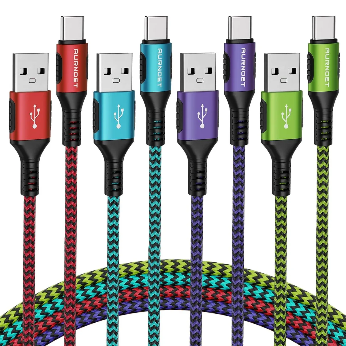 KINGARD KINGARD USB-C cable 4-pack 6ft 1.85m nylon braided — product photo
