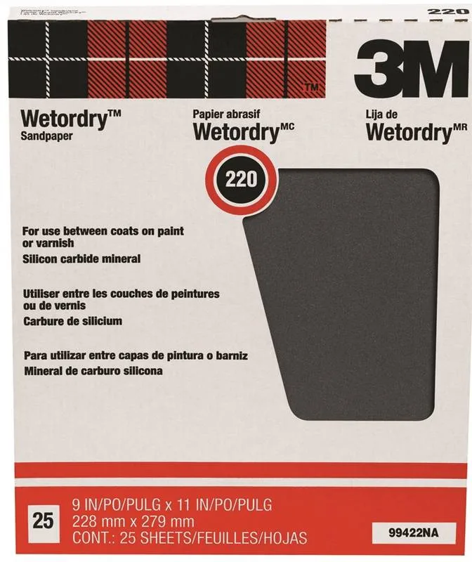 3M 3M Wetordry Pro-Pak 9 x 11 in 220 Grit Very Fine Silicon Carbide 25-Pack — product photo