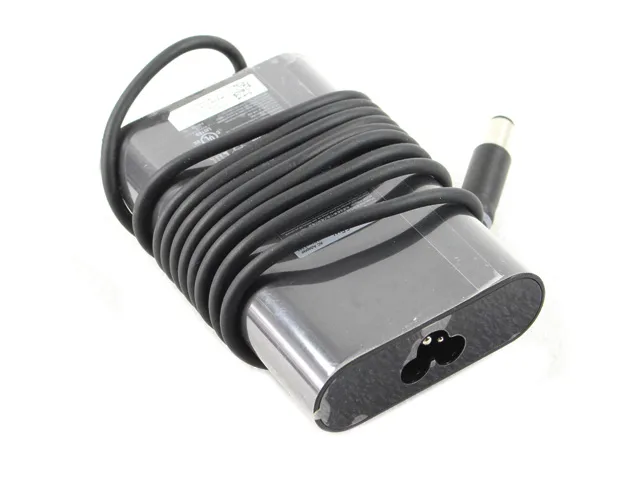 Black rectangular 65W Dell AC adapter with integrated cable