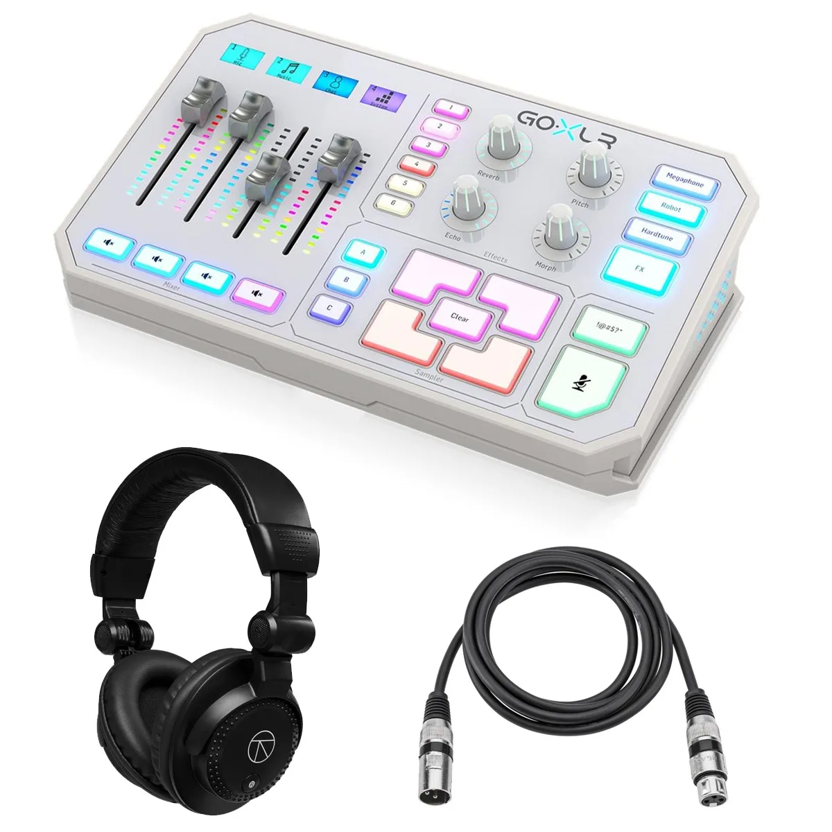 TC TC GoXLR 4-Channel USB Streaming Mixer White Bundle TAPH100 Headphones 6' Microphone Cable — product photo
