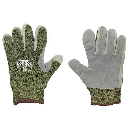Green cut resistant gloves leather palm uncoated 2XL pair