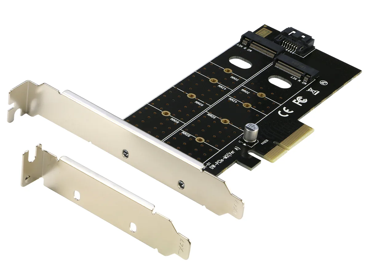 RIITOP RIITOP Dual M.2 NVMe &amp; SATA Adapter Card with Low-Profile Bracket — product photo