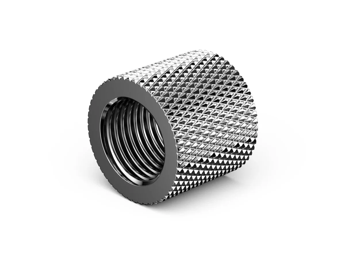 PrimoChill PrimoChill Dual Female G1/4 Straight Coupler Nickel Silver 16mm x 18.5mm — product photo