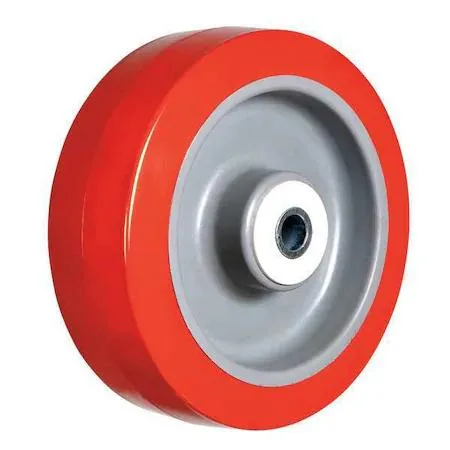 Gray polyurethane caster wheel four inch diameter two inch width plastic core roller bearing hub length two
