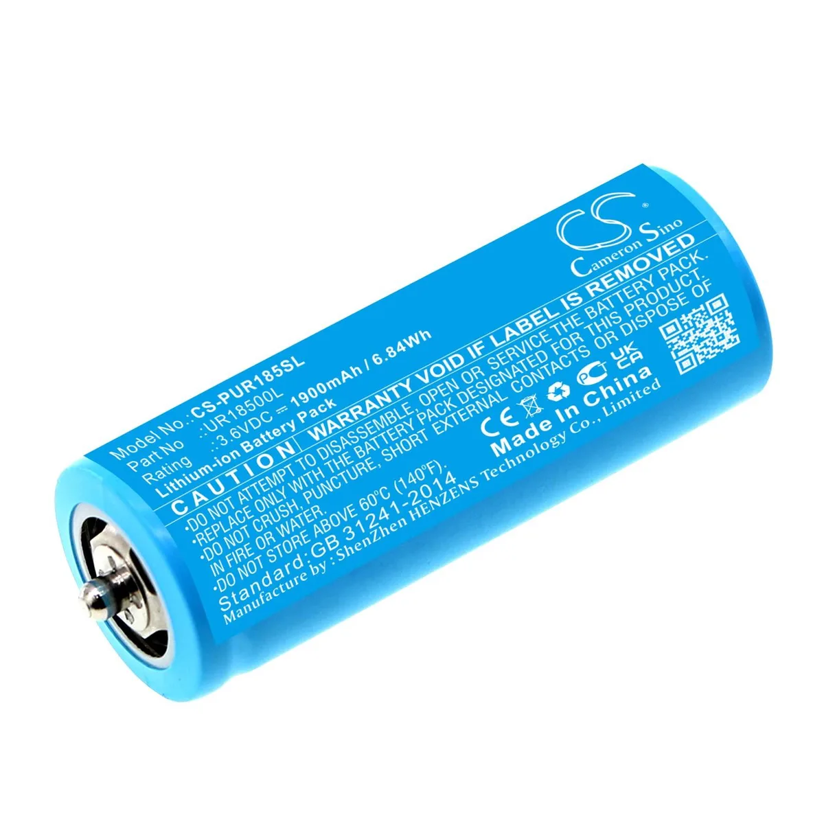 Rectangular lithium-ion battery cell with silver metal casing and connector terminals