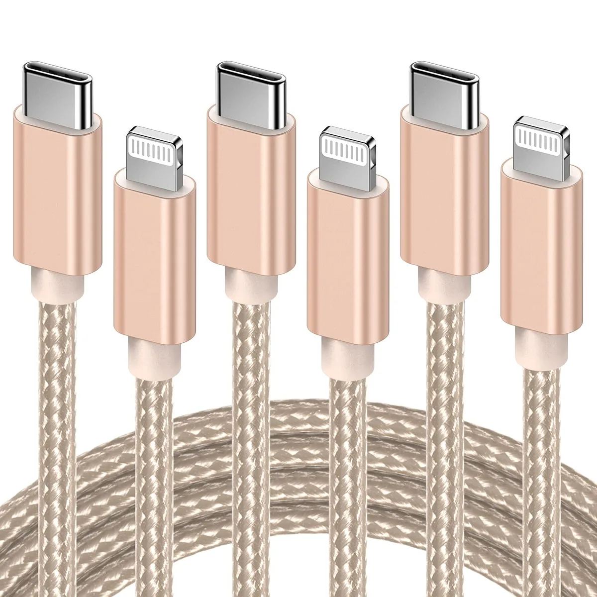 Gold USB-C to Lightning cable, 10 ft, nylon braid, aluminium ends