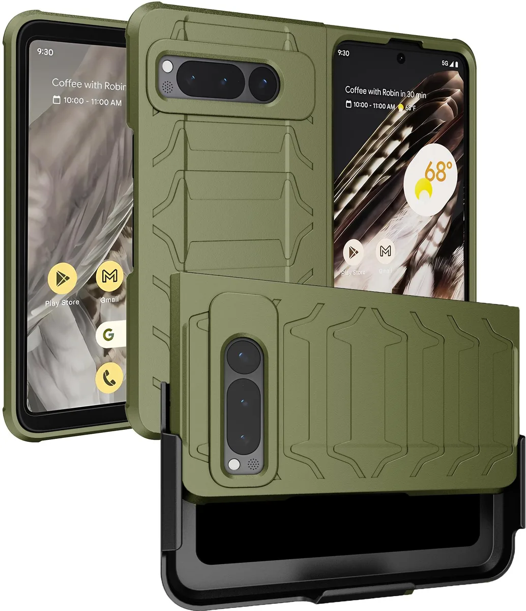 Nakedcellphone Nakedcellphone Tactical Case &amp; Belt Clip Holster for Google Pixel Fold 2023 Olive Green 13-Position Clip — product photo
