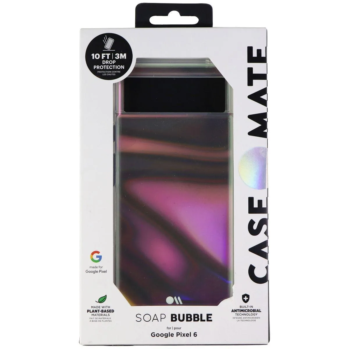 Iridescent holographic plastic case for Google Pixel 6 with swirled soap bubble finish