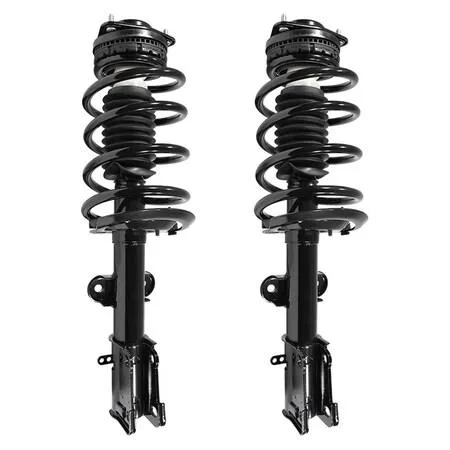 Pair of silver front strut assemblies with coil springs and top mounts