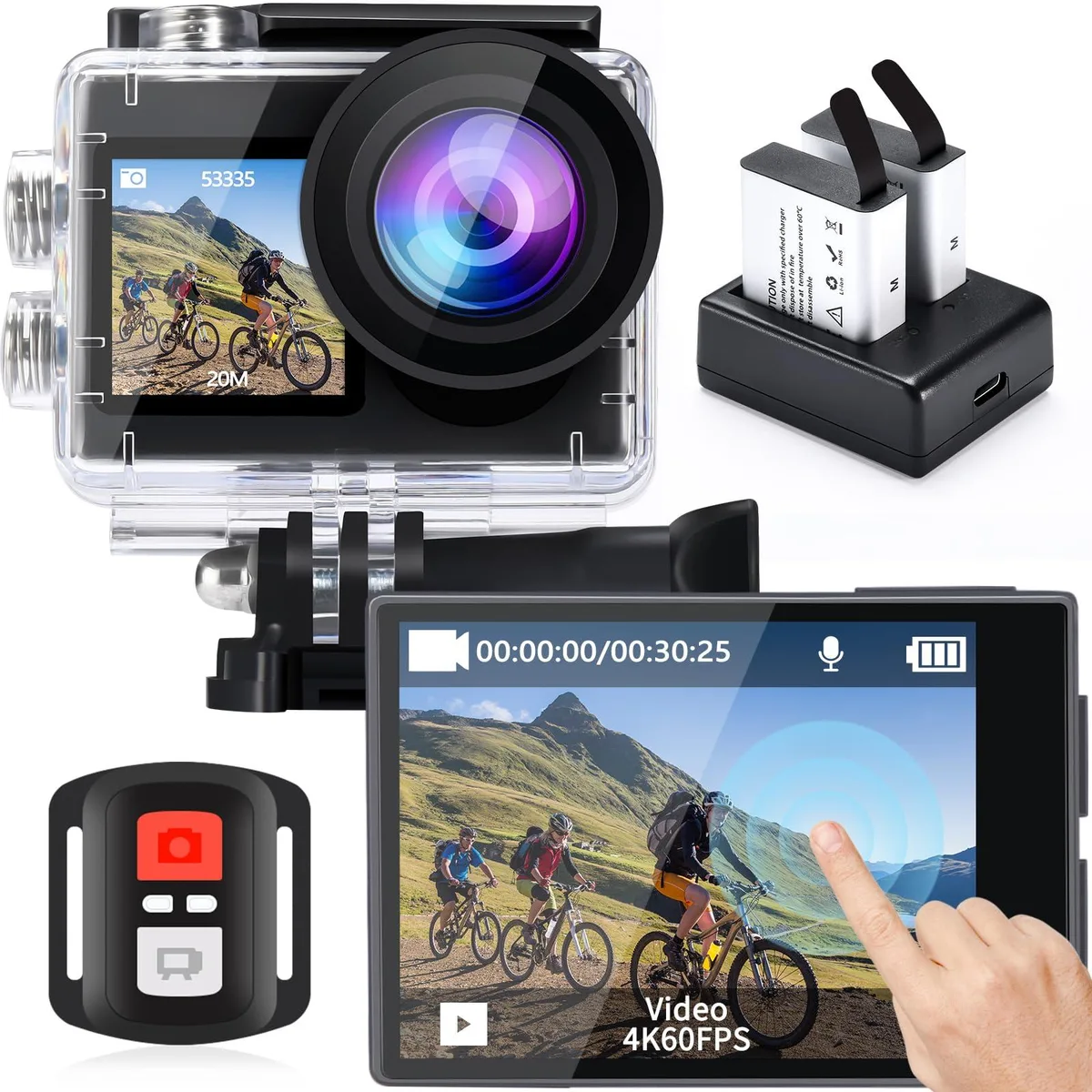  icefox i8 4K 60FPS Action Camera 20MP 5X Zoom 98FT Waterproof 2in Display 2x 1350mAh — product photo