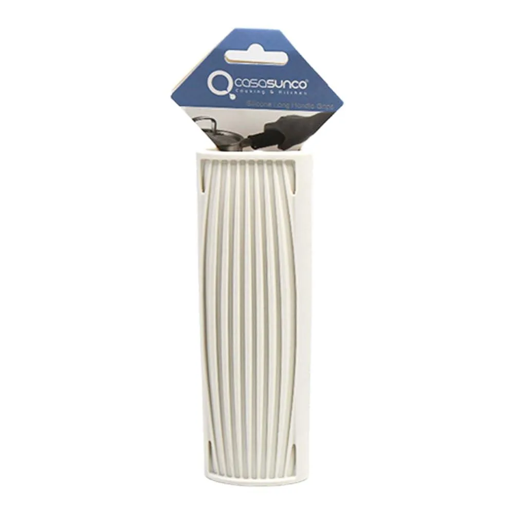 White silicone handle cover with horizontal striped texture, 5.7 inches long