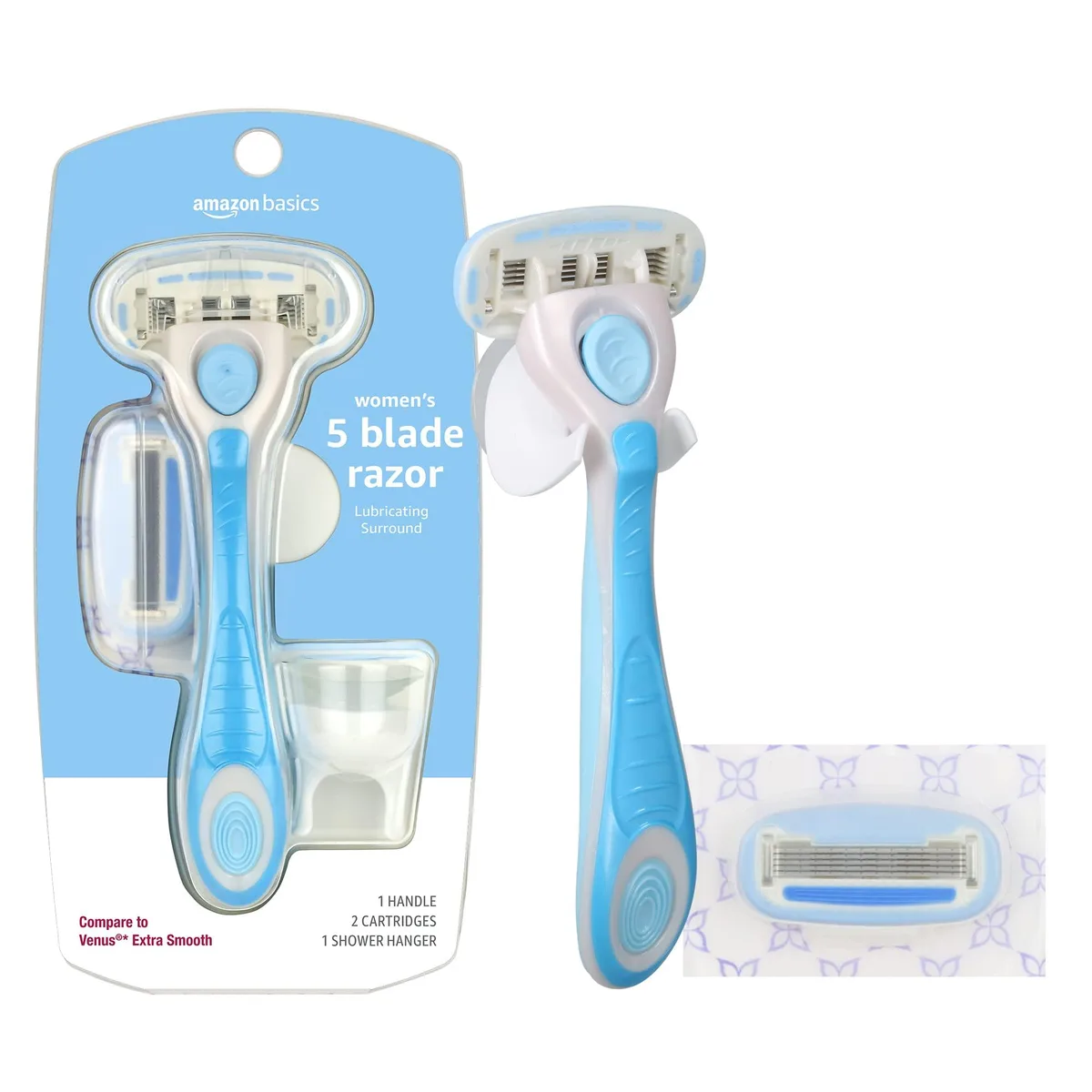 No Sew No Sew 5-Blade Razor for Women Blue with 2 Refills &amp; Shower Holder — product photo