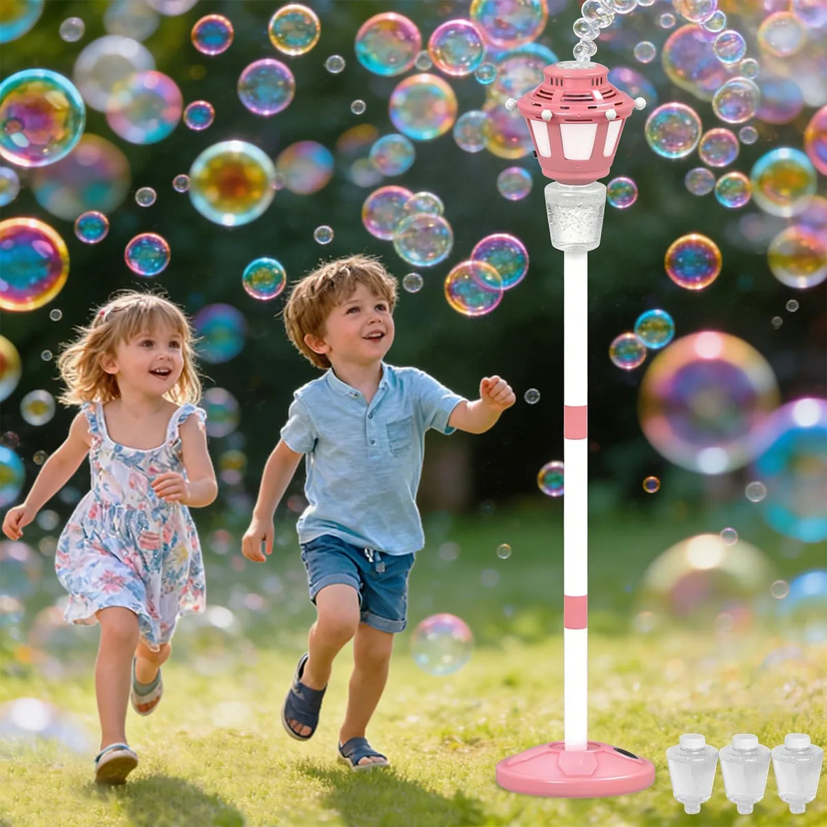 Bubble Machine 40" Adjustable Pink Rechargeable Light 3 Solution outdoor toy — product photo