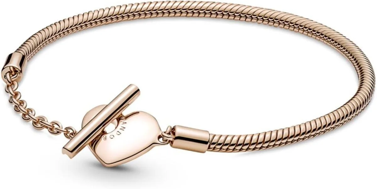 PANDORA PANDORA Moments Heart T-Bar Snake Chain Bracelet 14k Rose Gold-Plated — product photo