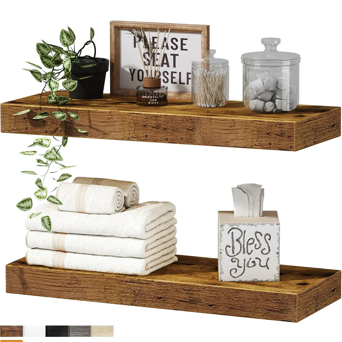 tuphen tuphen 16 inch Floating Shelves Set of 2 Rustic Brown — product photo