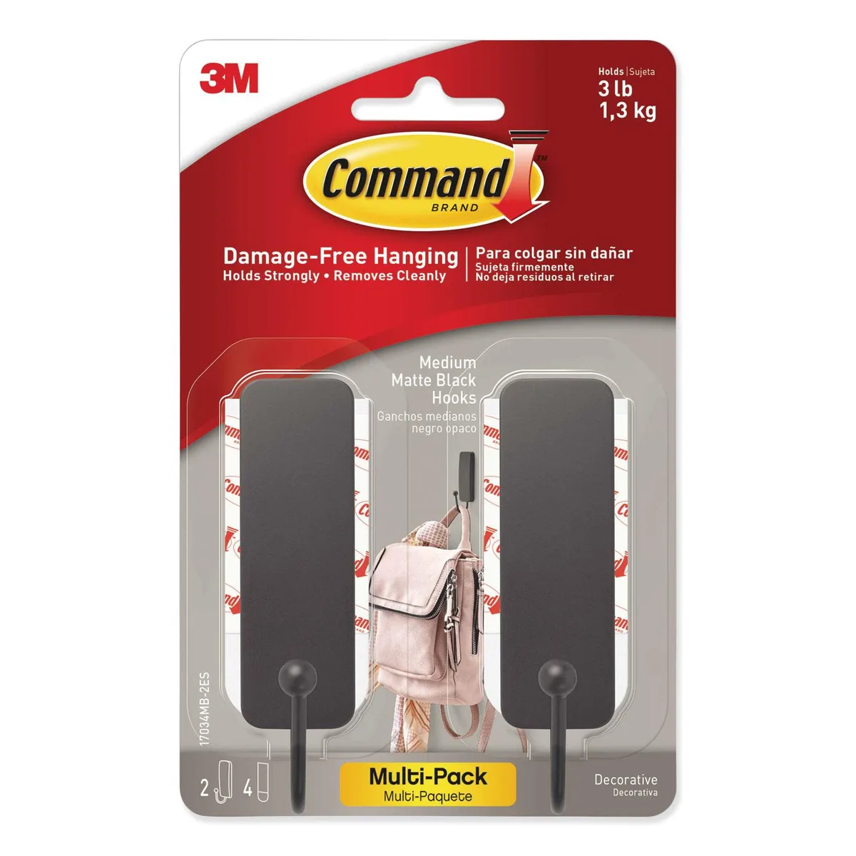 3M 3M Command Decorative Hooks Medium Matte Black 2 Pack 17034 — product photo