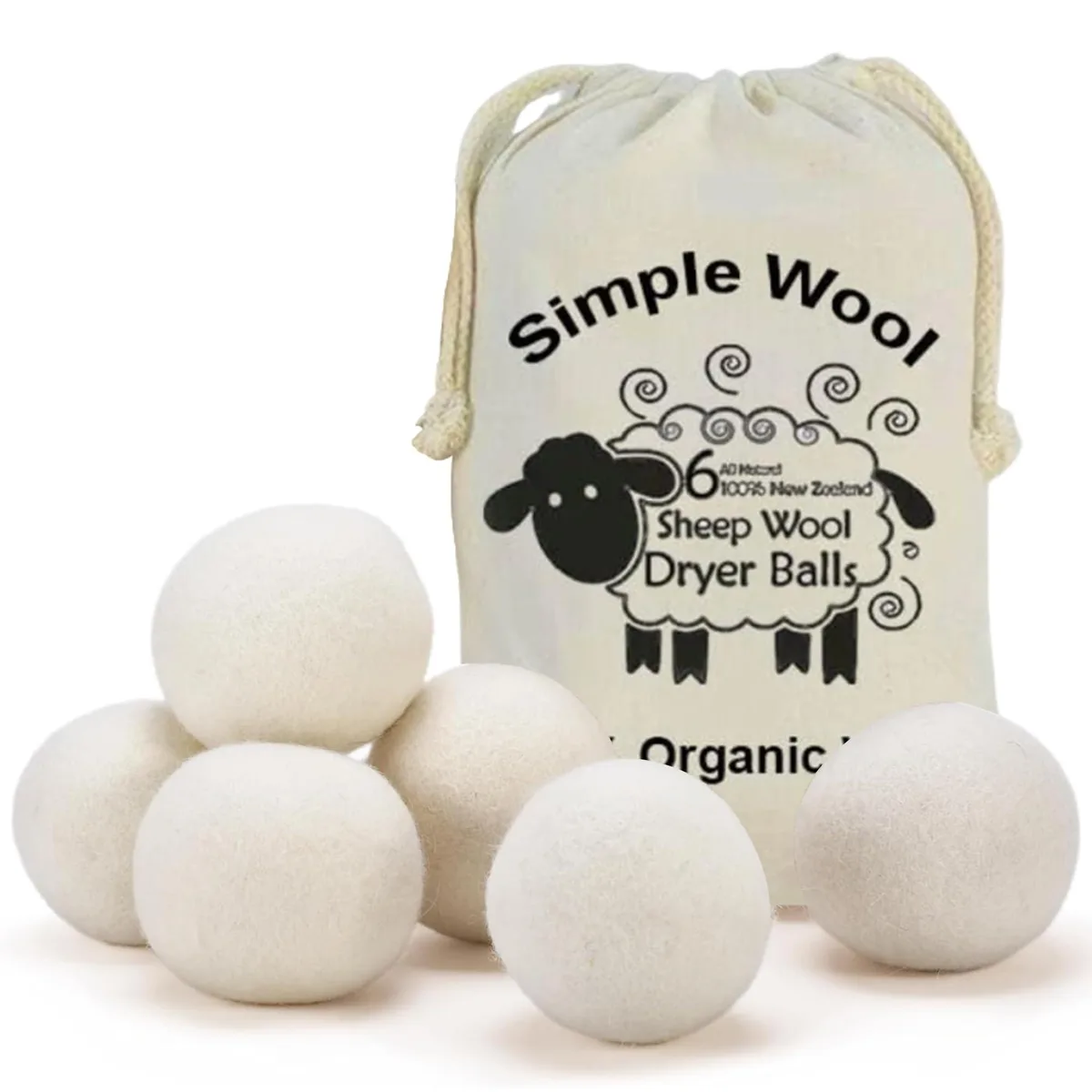  Simple Wool 6-Pack XL Dryer Balls 100% New Zealand Wool — product photo