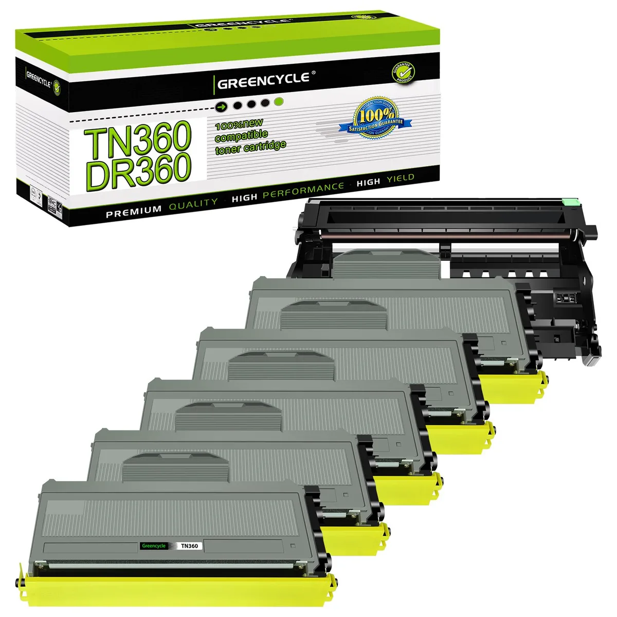 GREENCYCLE GREENCYCLE TN360 DR360 toner cartridge and drum unit 5 pack black — product photo