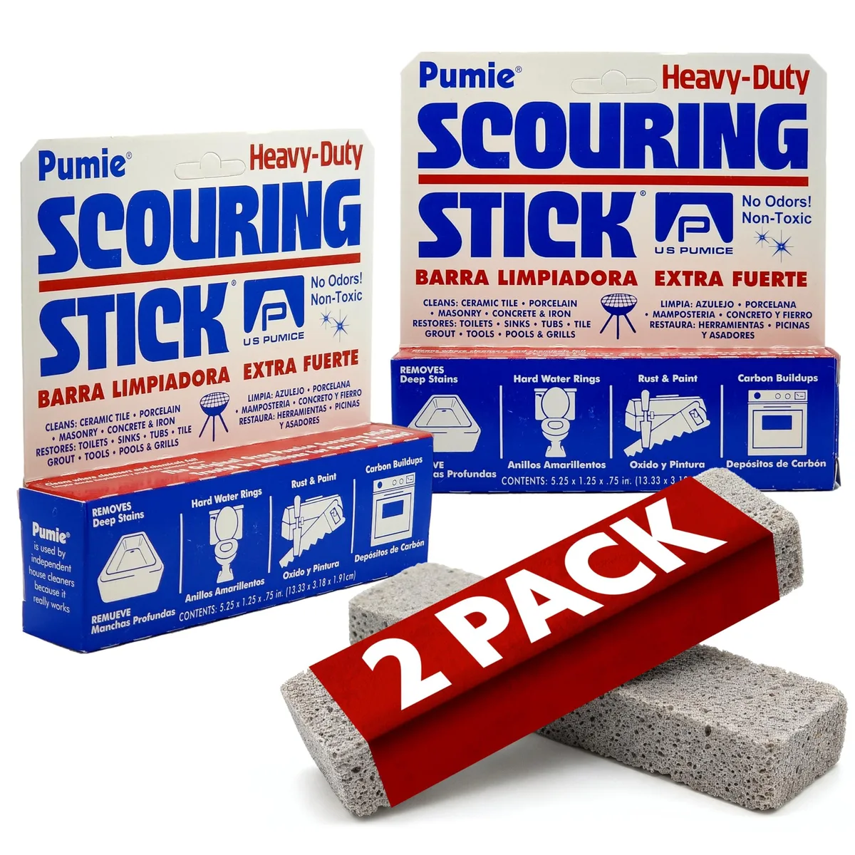 Two gray pumice cleaning sticks in rectangular pack
