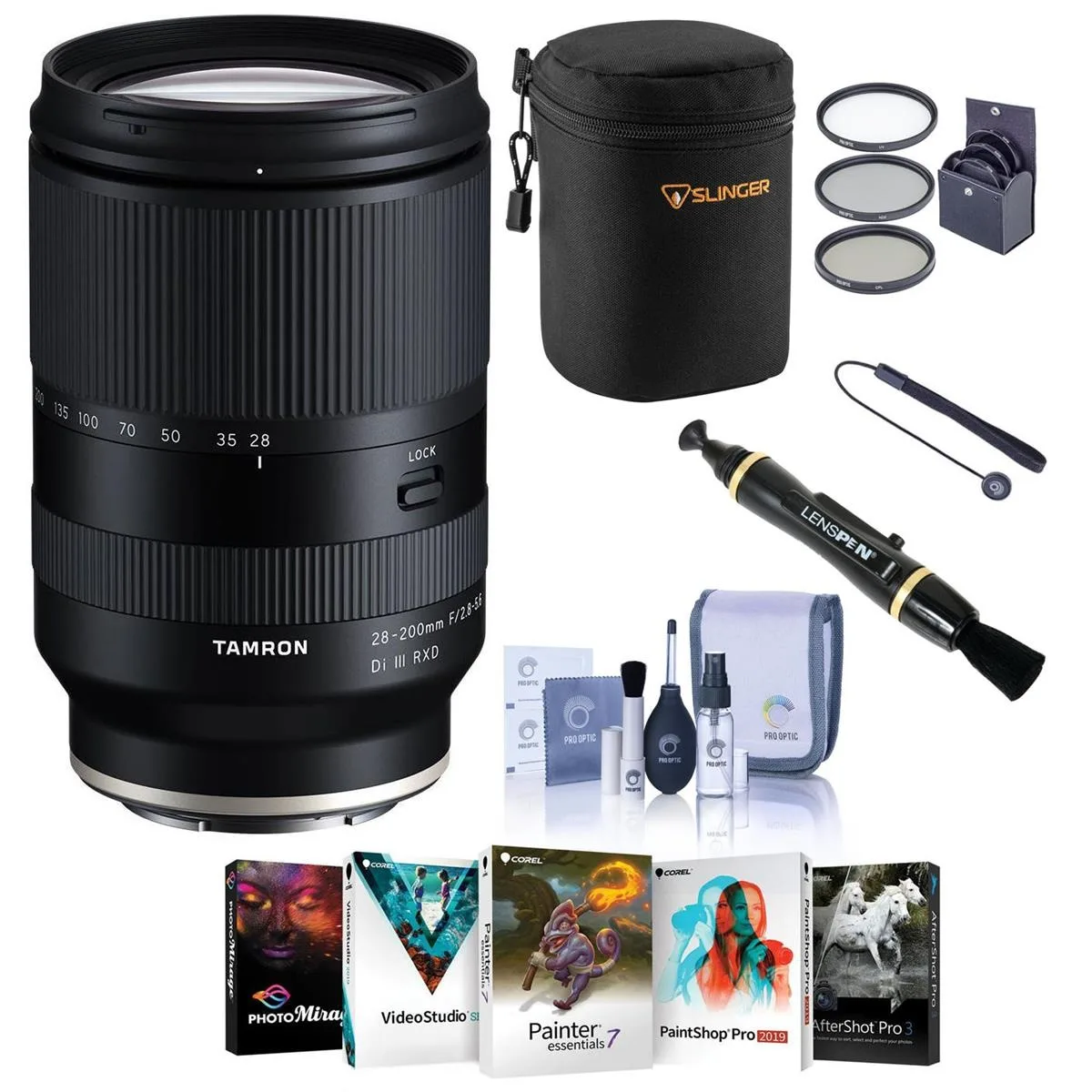 Tamron Tamron 28-200mm f/2.8-5.6 Di III RXD Lens for Sony E with ProOptic 67mm Filter Kit — product photo