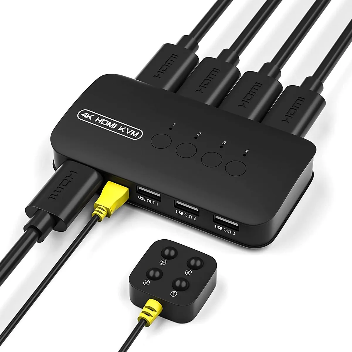 WRIARICH WRIARICH HDMI KVM Switch 4 Port 3x USB 2.0 4K@30Hz 1.5m Cables Desktop Controller — product photo