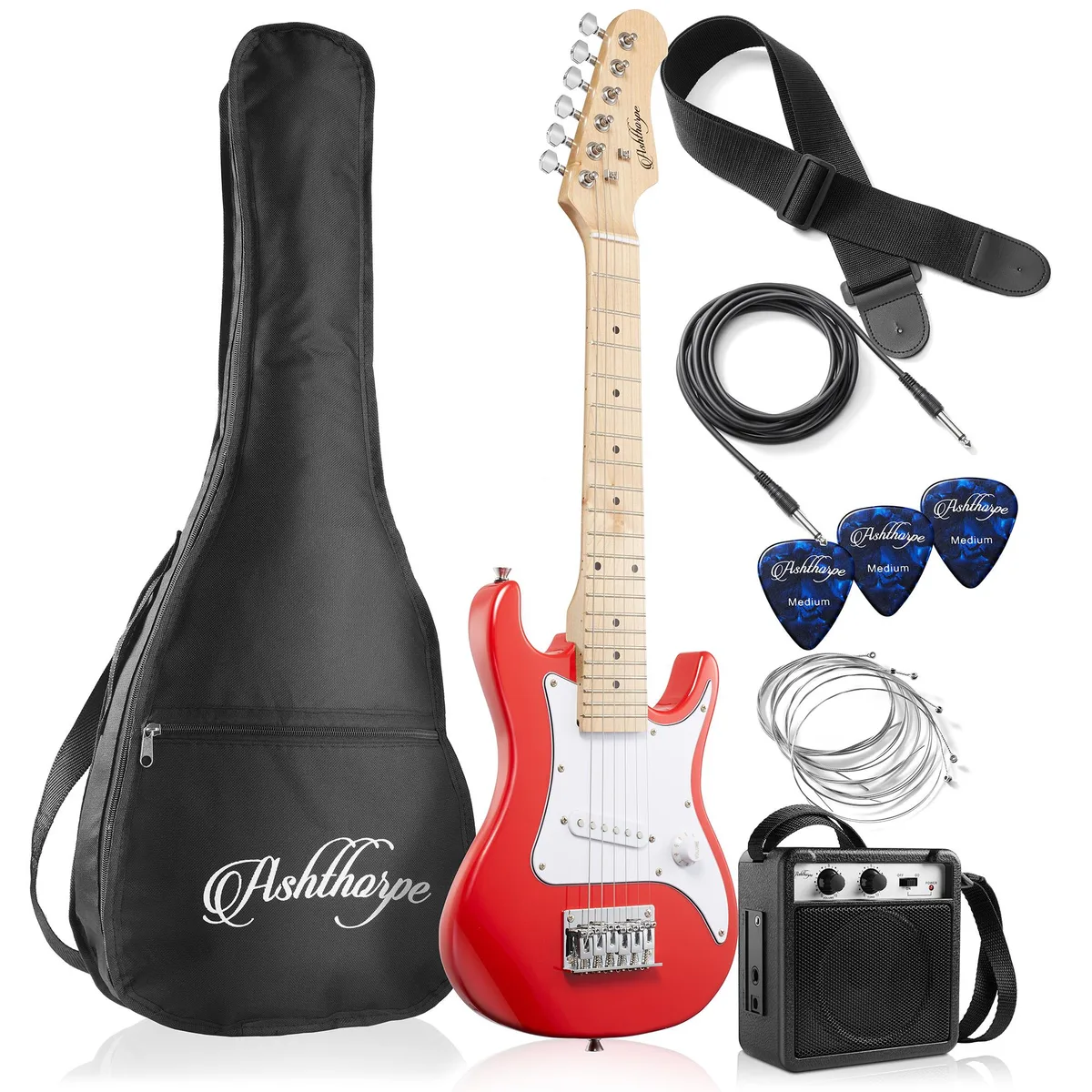 Ashthorpe Ashthorpe 30-inch Beginner Electric Guitar Kit Red — product photo