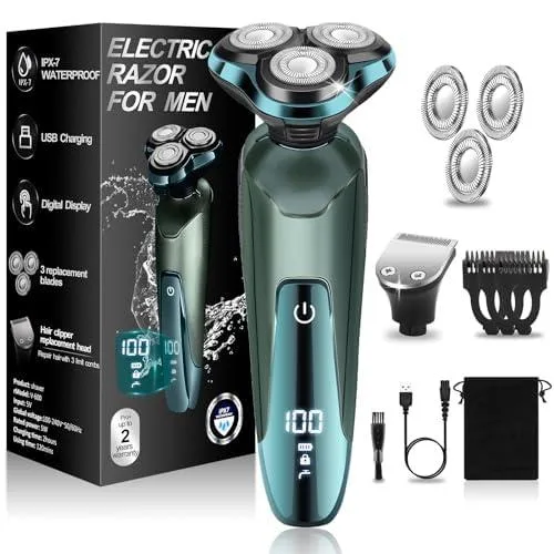 Green foil shaver with floating heads, pop-up trimmer and travel lock