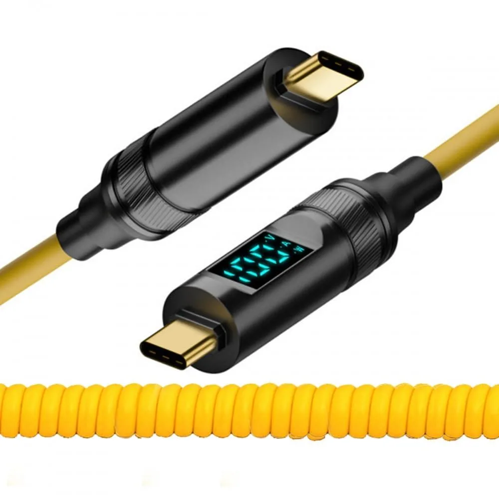 Vszerda Vszerda USB4 coiled cable 20 Gbps 100 W LED display yellow 180 cm — product photo