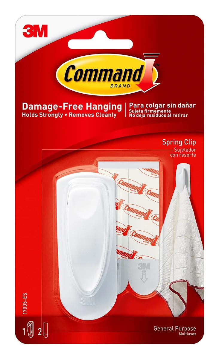 White spring clip with two adhesive strips
