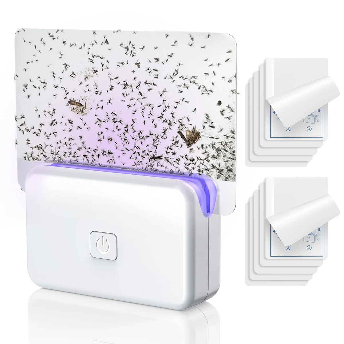 White cube plug-in trap with transparent sticky cards inserted