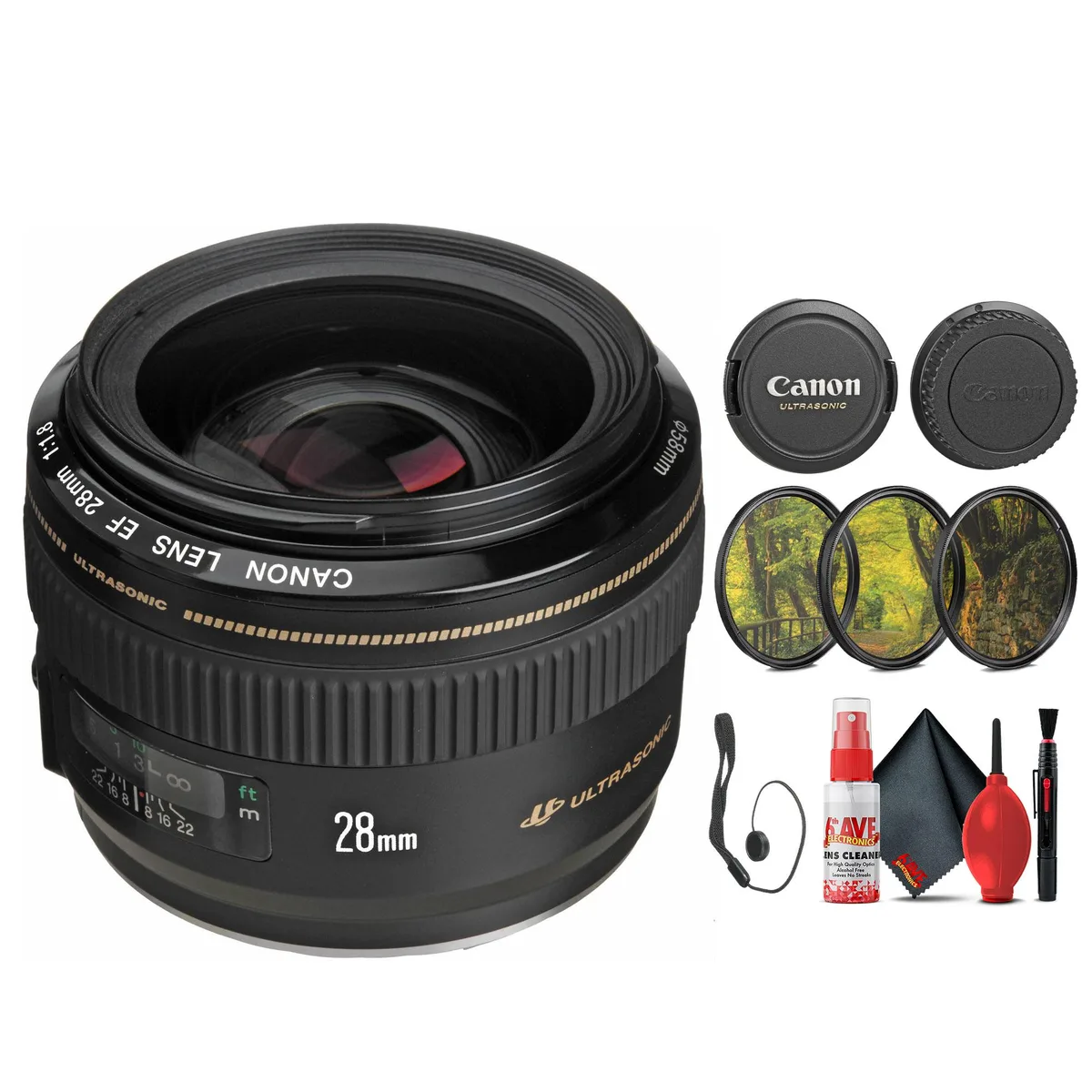 Canon Canon EF 28mm f/1.8 USM Lens (2510A003) with Filter Kit &amp; Cap Keeper — product photo