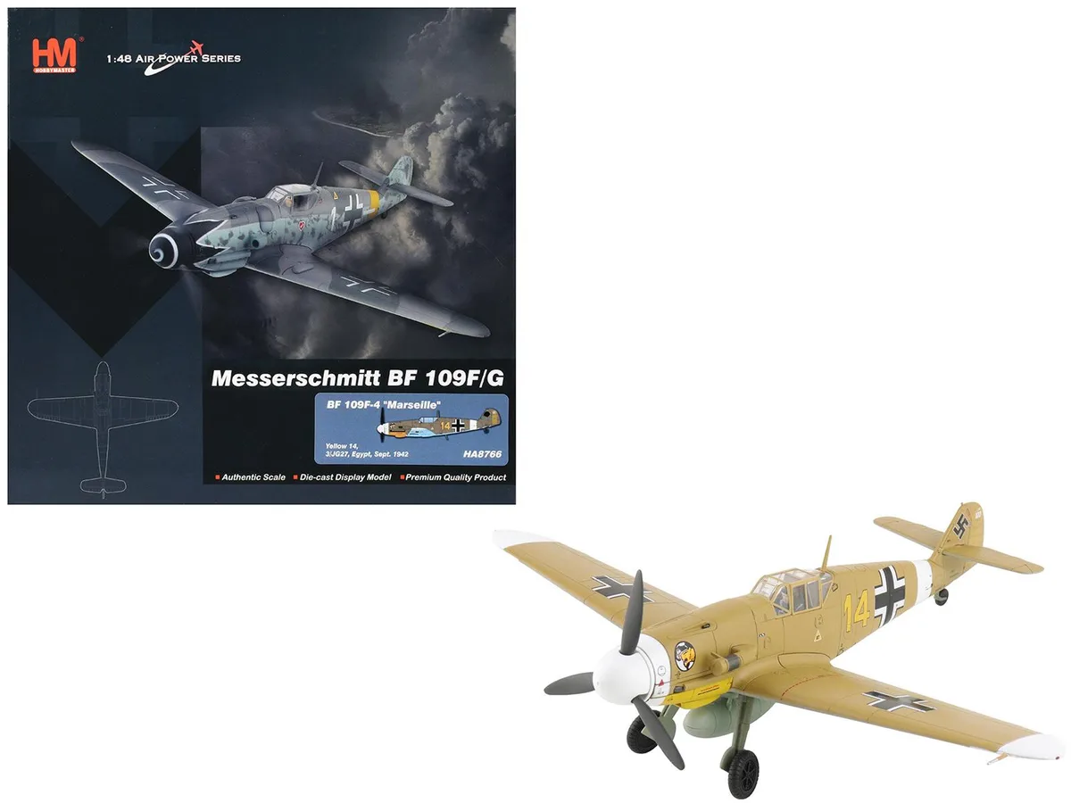 Hobby Master Hobby Master Messerschmitt Bf 109F-4 "Marseille, Yellow 14" 1/48 Diecast Model — product photo
