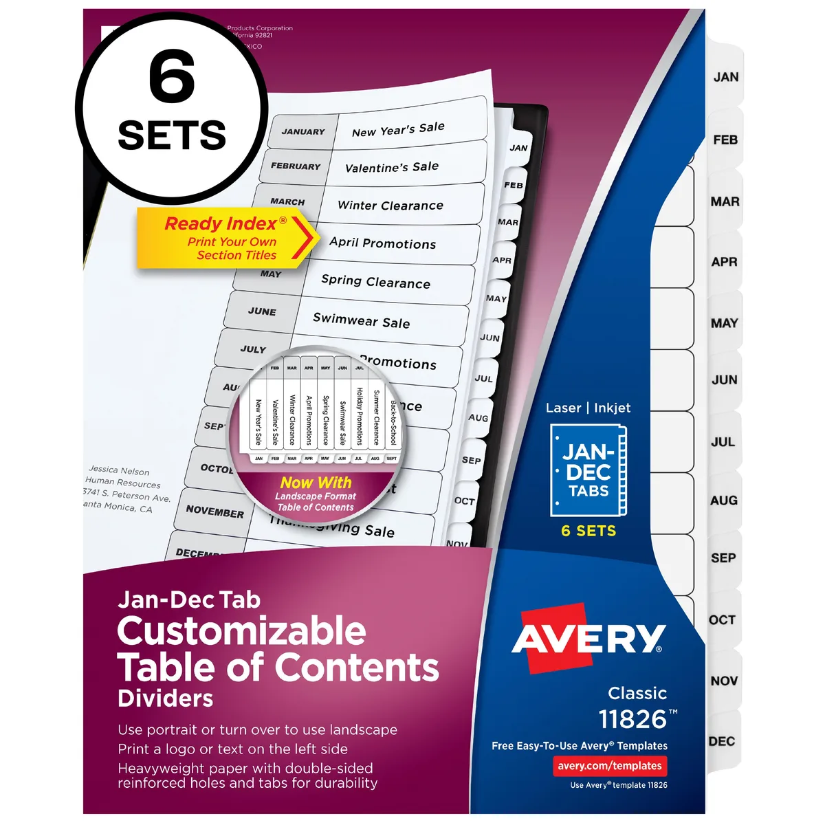 Avery Avery 11826 Ready Index Jan-Dec 12 Tab Dividers 6 Sets accessory — product photo