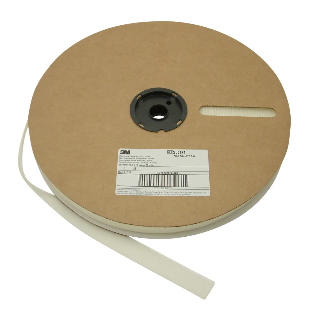 3M 3M Scotchmate SJ3571 / SJ3572 Hook & Loop Fastener 1 in x 50 yds White loop-side only — product photo