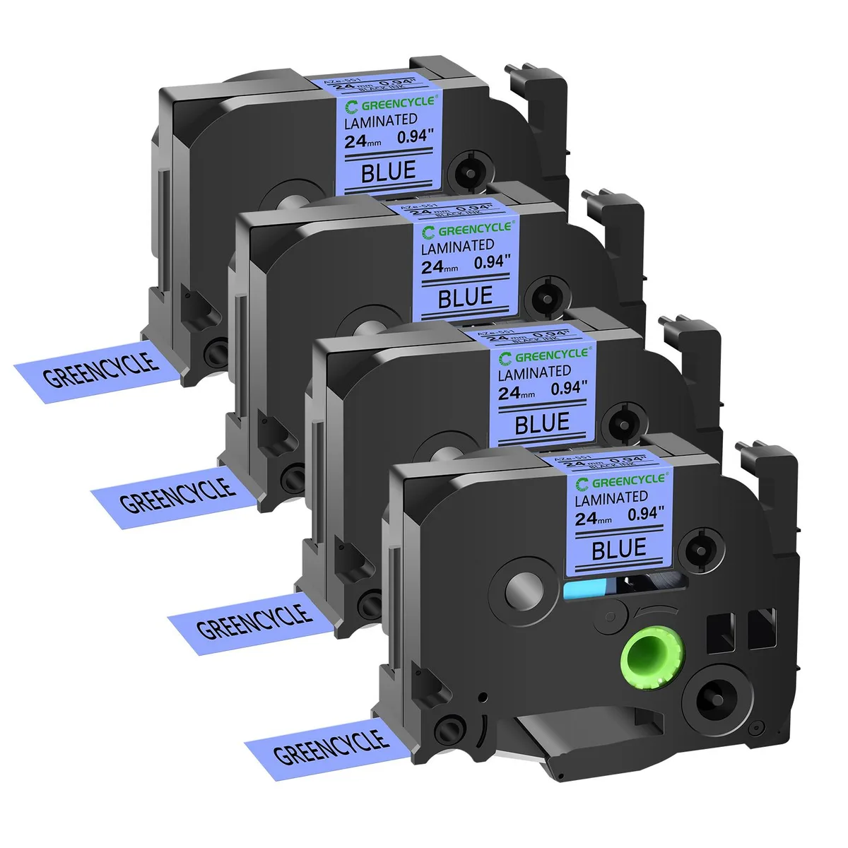 GREENCYCLE GREENCYCLE TZe-551 24mm 26.2ft Black on Blue Laminated Tape 4 Pack — product photo