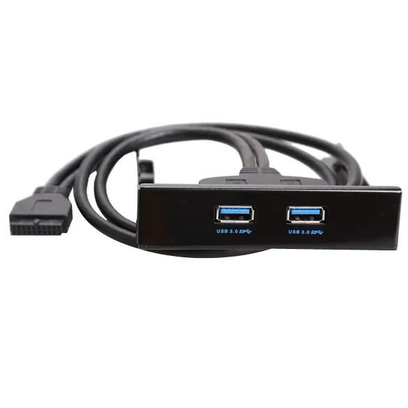 Black front panel bracket with two USB 3.0 ports and 20-pin cable for 3.5-inch bay