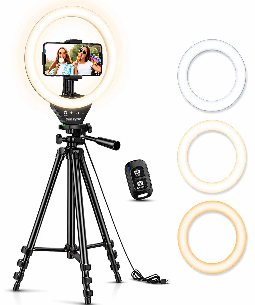 Sensyne 50 inch ring light kit on adjustable tripod with phone holder and remote